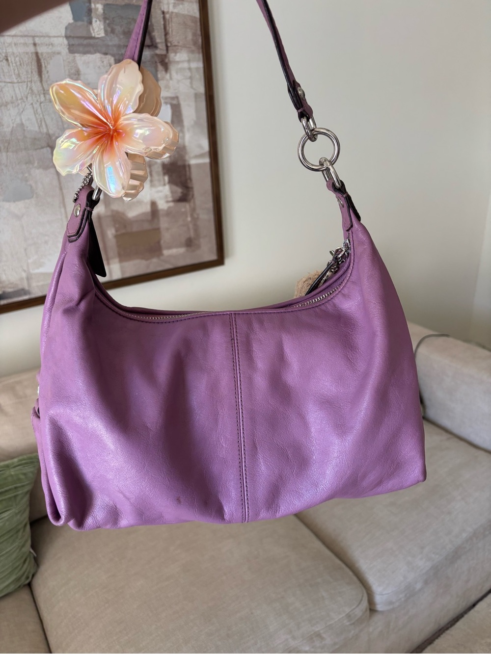 vintage Coach purple leather hobo shoulder bag - Picture 4 of 8